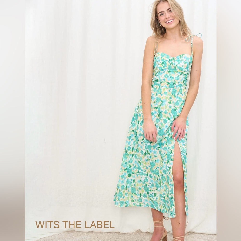 WITS the LABEL Green Floral Midi open front Floral Dress Size 10.